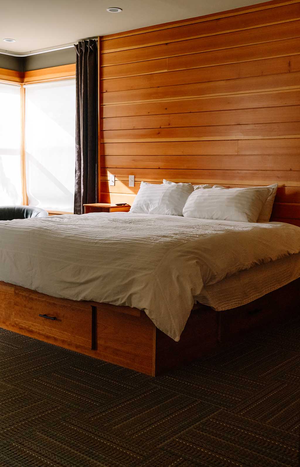 hotel room with golden light