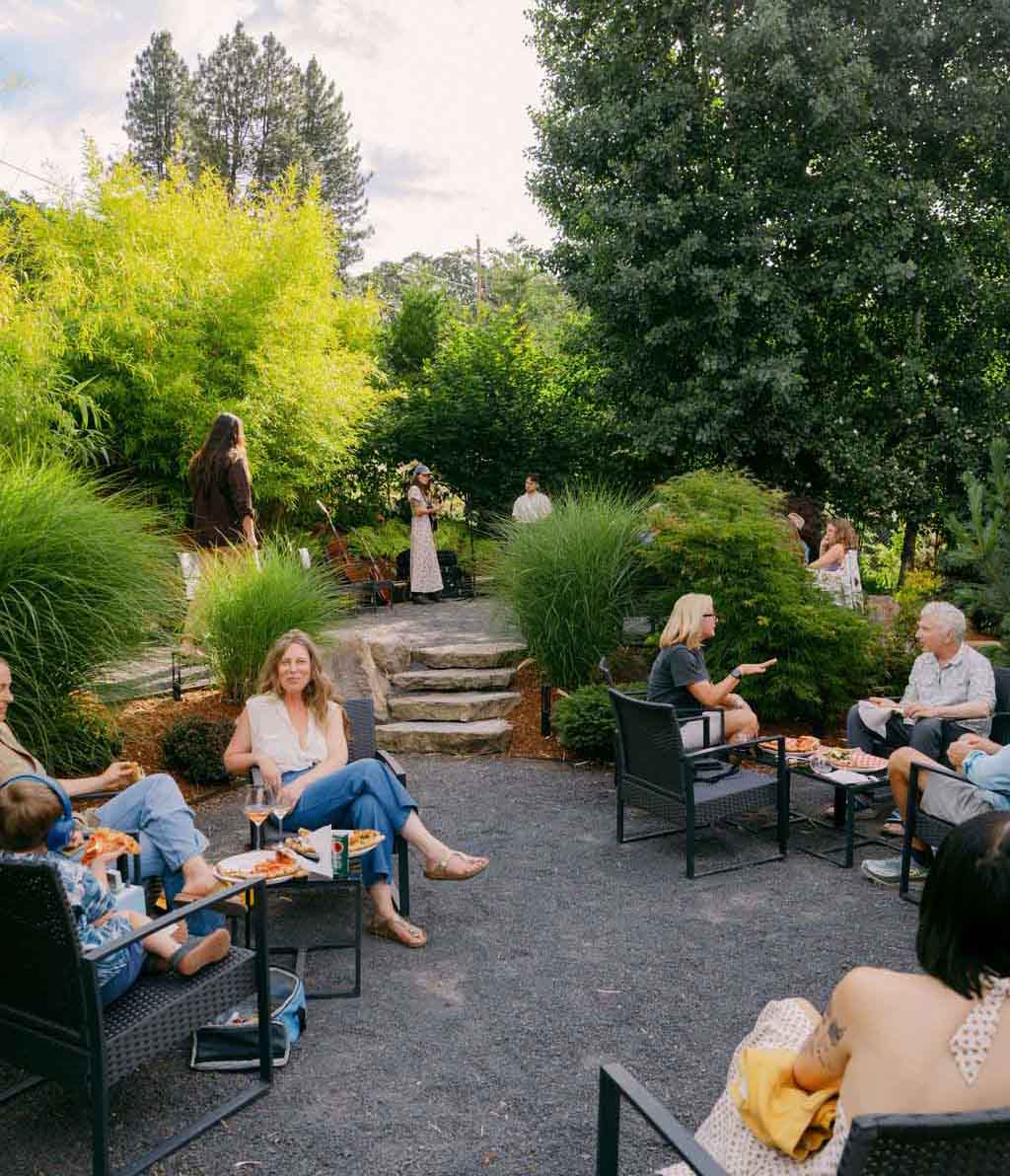 people sitting in a garden in White Salmon Washington